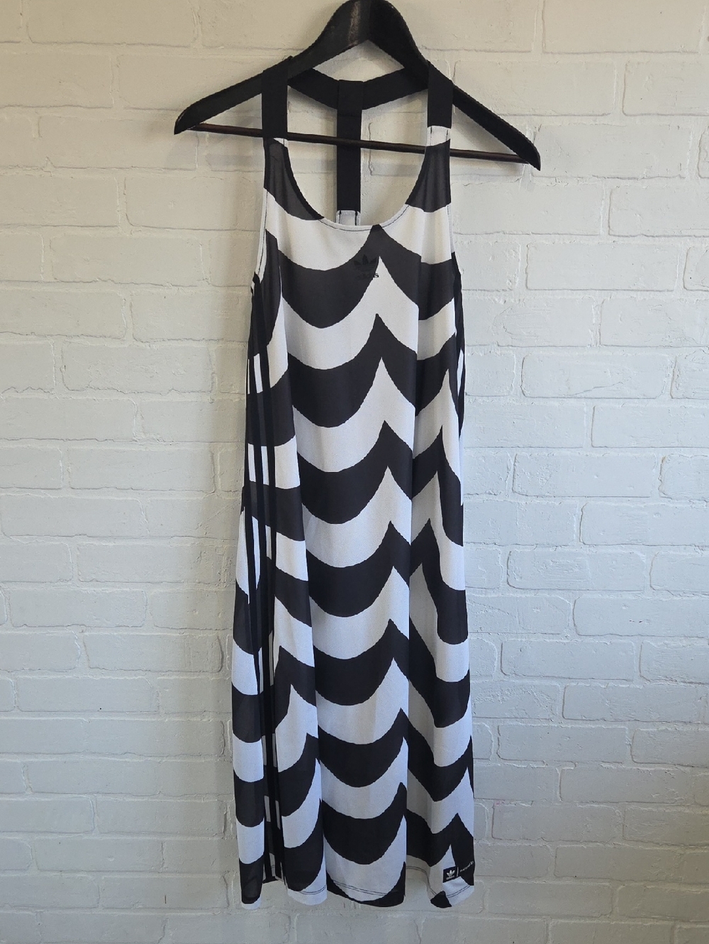 Adidas X Marimekko Black & White Wave Print Midi Dress